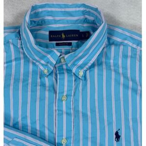 Ralph Lauren Mens Classic Fit Button Down Shirt Blue Purple Stripe Cotton Large